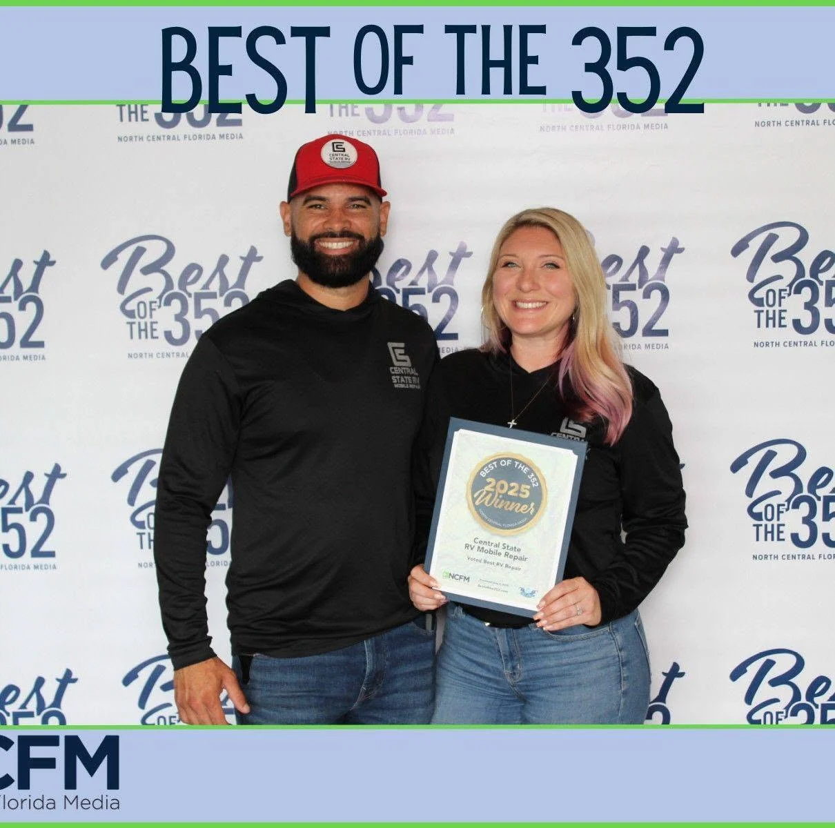 Landy and Amber Santana with the Best of the 352 2025 Winner certificate